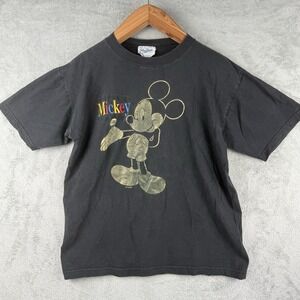 Embroidered Mickey VTG Velva‎ Sheen T-Shirt Womens L Black Retro Graphic Disney